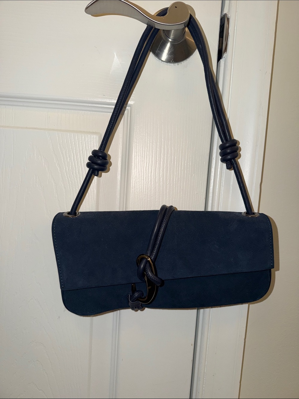 Dolce Vita Navy Suede Knot-Detail Shoulder Bag